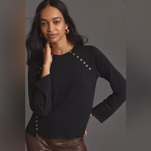 Anthropologie Buttons Baby Tee Black Size Small